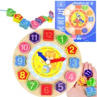 tg50015 zegar drewniany do nauki cyferki klocki puzzle