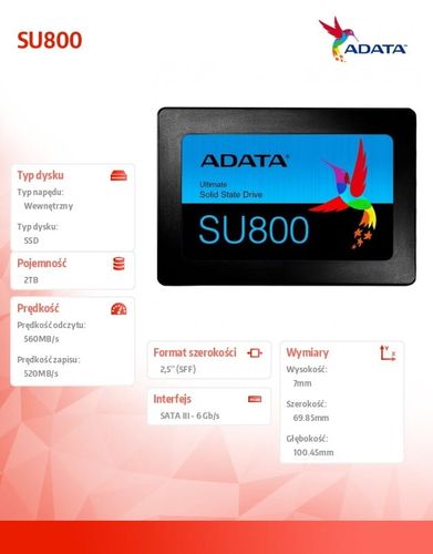 Adata SSD Ultimate SU800 2TB S3 560/520 MB/s TLC 3D na Arena.pl