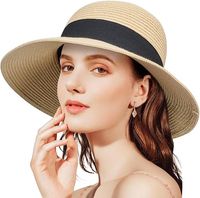 Kapelusz słomkowy damski plażowy ochrona UV letni beżowy regulowany