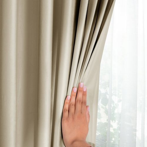 RESTILO Zasłona welurowa plus szarfa na taśmie wave multi 140x245 Beżowa na Arena.pl