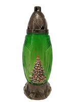 Znicz Bożonarodzeniowy zielony z aplikacją złotej choinki 30 cm