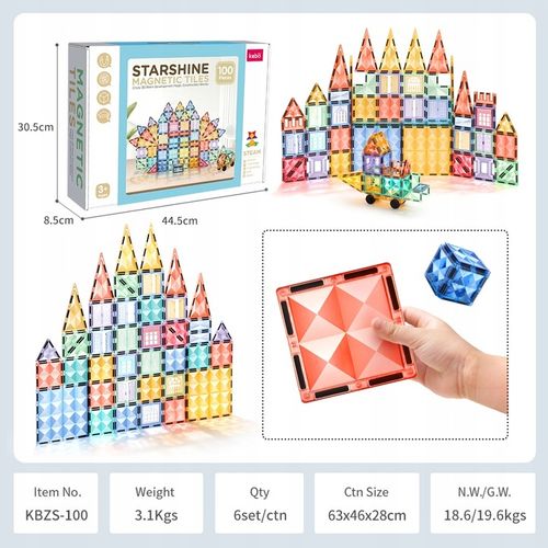 Klocki magnetyczne dla dzieci duże edukacyjne zestaw konstrukcyjny 100 el na Arena.pl