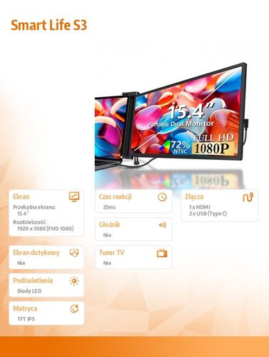 Monitor do laptopa Extralink Smart Life S3 1-Screen 15,4" Full HD IPS na Arena.pl