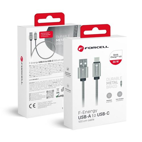 Kabel USB A do USB C Forcell F-Energy QC3.0 66W Metal 1 m C234 srebrny na Arena.pl