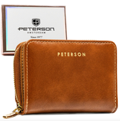 brązowy portfel damski ze skóry ekologicznej zamykany na suwak