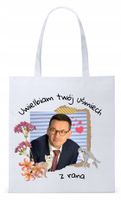 Mateusz Morawiecki Pis Torba Eco Biała Shopper Z Nadrukiem Ze Zdjęciem
