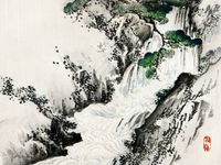 Plakat 20x15cm Waterfall, Kōno Bairei Japoński Vintage do Salonu