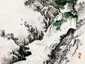 Plakat 20x15cm Waterfall, Kōno Bairei Japoński Vintage do Salonu