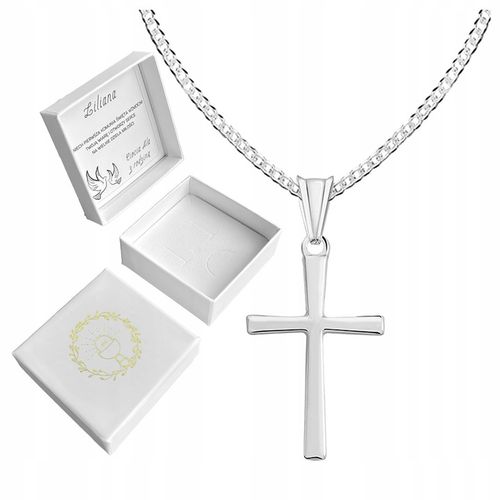Srebrny krzyżyk z łańcuszkiem medalik komunijny łańcuszek z krzyżykiem na Arena.pl