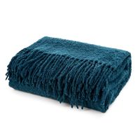 Koc 150X180 cm Bela granatowy bukla stylowy i przytulny z frędzlami