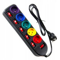 PRZEDŁUŻACZ LISTWA ZASILAJĄCA 5m 5 GNIAZD KOLOROWY Z WYŁĄCZNIKIEM