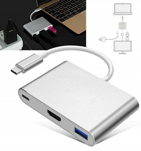 Adapter Przejściówka HUB 3w1 MHL HUB USB C HDMI 4K do MacBook Samsung na Arena.pl