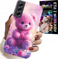 ETUI DO SAMSUNG GALAXY S22 - SŁODKI MIŚ NA RÓŻOWYM TLE, CASE + SZKŁO