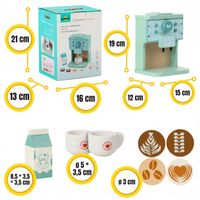 DREWNIANY EKSPRES DO KAWY +AKCESORIA ZABAWKI DLA DZIECI PASTELOWY KOMPLET