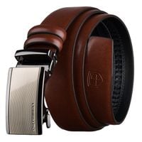 brązowy pasek męski z automatyczną klamrą wykonany ze skóry naturalnej
