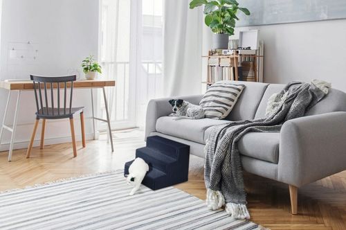 Schodki dla psa 3-stopnie tapicerowane granatowe podest dla psa do kanapy na Arena.pl