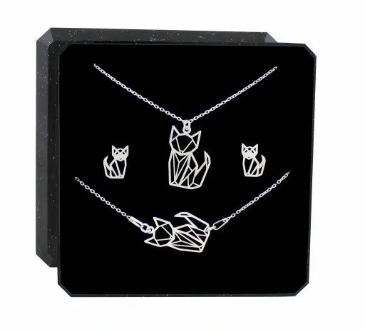 KOMPLET BIŻUTERII SREBRNEJ Z KOTKIEM KOTY KOTKI ORIGAMI 925 na prezent zdjęcie 1