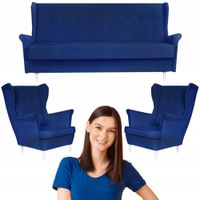 Zestaw Wypoczynkowy Welurowy z funkcją spania granatowy ARI