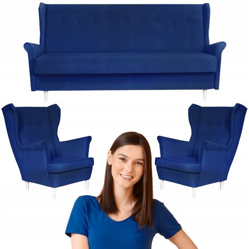 Zestaw Wypoczynkowy Welurowy z funkcją spania granatowy ARI na Arena.pl