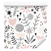 Tapeta Dla Dzieci - Delikatne Roślinki i Serduszka