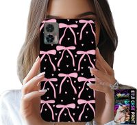 ETUI DO MOTOROLA EDGE 30 NEO - CZARNO RÓŻOWE WSTĄŻKI KOKARDKI WSTĄŻKA