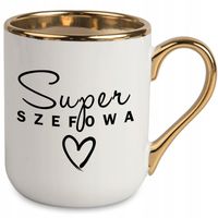 Kubek Elegant Biały Ucho Rant złoty PREZENT DLA SUPER SZEFOWA MiX WZORÓW