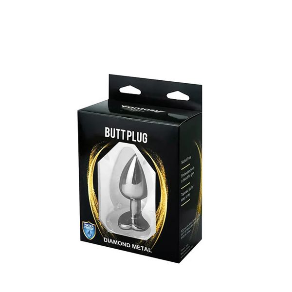 Silver Medium Heart-Shaped Butt Plug With White Crystal zdjęcie 3