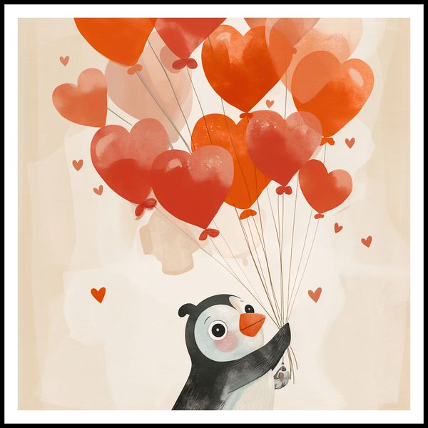 Plakat 90x90cm Pingwinek z Balonami zdjęcie 3