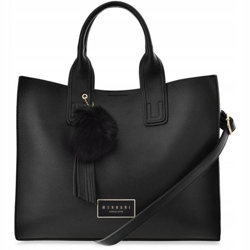 Klasyczna TORBA Torebka MONNARI SHOPPER Duża Czarna Pojemna 3 Komorowa Logo na Arena.pl