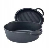 BRYTFANNA GĘSIARKA ŻELIWNA 2W1 DUŻA POKRYWA GRILL INDUKCJA GAZ GARNEK 34CM