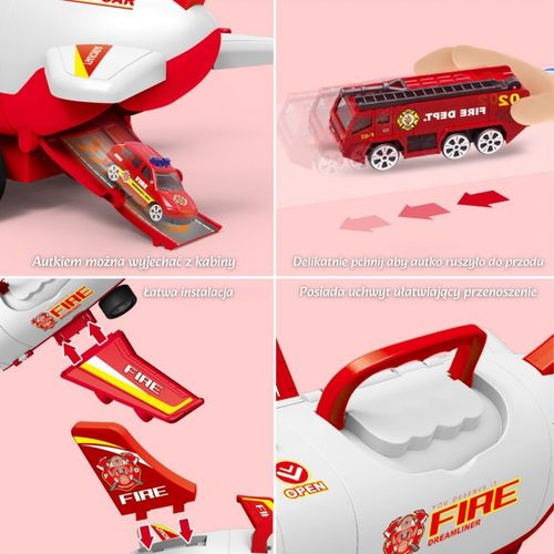 WOOPIE Samolot Rozkładany Transporter Straż Pożarna z 3 Autami Strażackimi Zestaw XL Znaki Drogowe na Arena.pl