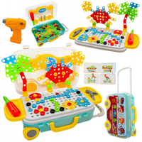 Układanka, Klocki, Kreatywna Mozaika, Wkrętarka 6w1 Śrubki 258 El. Walizka Na Kółkach