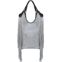 VERA PELLE torebka zamszowa worek shopper z frędzlami V489 j.szara