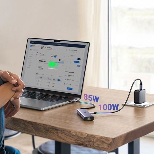 6w1 HUB adapter USB-C - 3x USB-A 3.0 / HDMI / RJ45 / USB-C PD - szary na Arena.pl