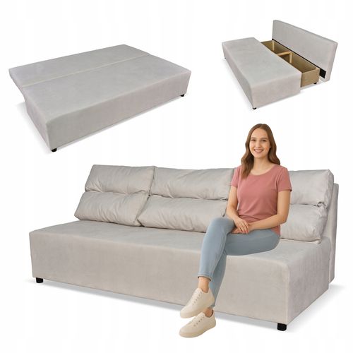 Kanapa sofa KIMO funkcja spania pojemnik Family Meble Hunter beż welur na Arena.pl