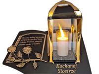 SIOSTRA ZNICZ LAMPION NA GRÓB KPL ZŁOTO SKOS SENTENCJA+ ŚWIECA