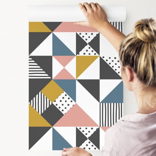 Tapeta Ścienna Do Salonu Wzór Geometryczny Kolorowe Trójkąty Abstrakcja na Arena.pl