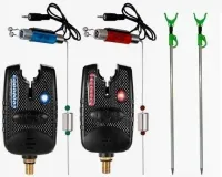 ZESTAW 2x SYGNALIZATOR WĘDKARSKI WODOODPORNY 8LED + 2x SWINGER+ 2x PODPÓRKA