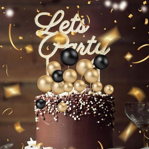 DEKORACJA TOPER TOPPER NA TORT ZŁOTE CZARNE KULE MIX NA PIKU ZESTAW 50 szt na Arena.pl