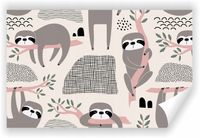 Fototapeta PREMIUM STRUKTURA ZMYWALANA leniwce na liściastych gałęziach