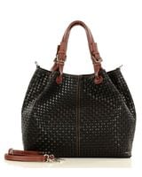 Modna torebka damska skórzany koszyk MARCO MAZZINI - Carina Treccia czarna