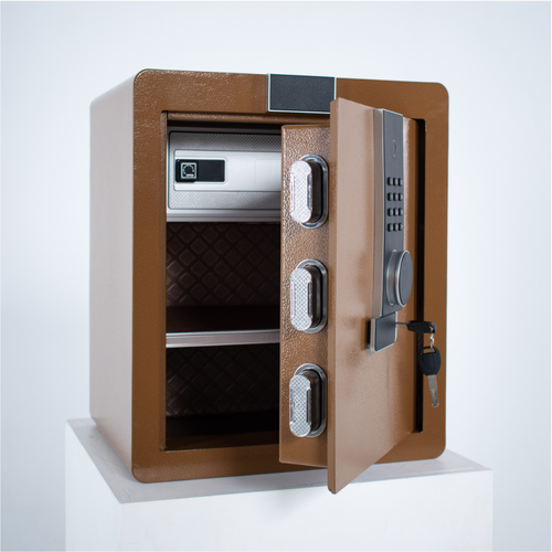 Pancerny Domowy Sejf Biometryczny Na Odcisk Palca 45x38x32 cm Brązowy na Arena.pl
