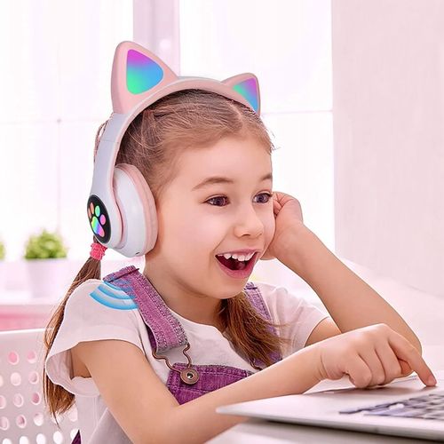 SŁUCHAWKI BEZPRZEWODOWE Z MIKROFONEM KOLOROWE KOCIE USZY LED DLA DZIECI na Arena.pl