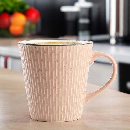 CERAMICZNY KUBEK NA KAWĘ HERBATĘ RÓŻOWY ZDOBIONY WE WZÓR KRESKI 370 ML na Arena.pl