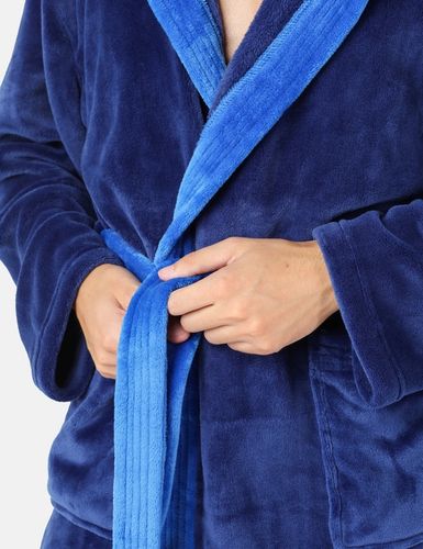 Szlafrok męski z kapturem ciepły miękki 2 kieszenie LA-221 Granatowy L na Arena.pl