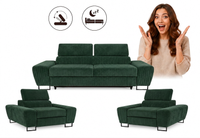 Zestaw wypoczynkowy sofa kanapa 2 fotele zielony sztruks Savio Family Meble
