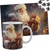 ZESTAW KUBEK + PUZZLE 110EL - ŚWIĄTECZNE WZORY MIKOŁAJ RENIFER PREZENT