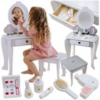 DREWNIANA TOALETKA dla dziewczynki dzieci DUŻA lustro kosmetyki suszarka