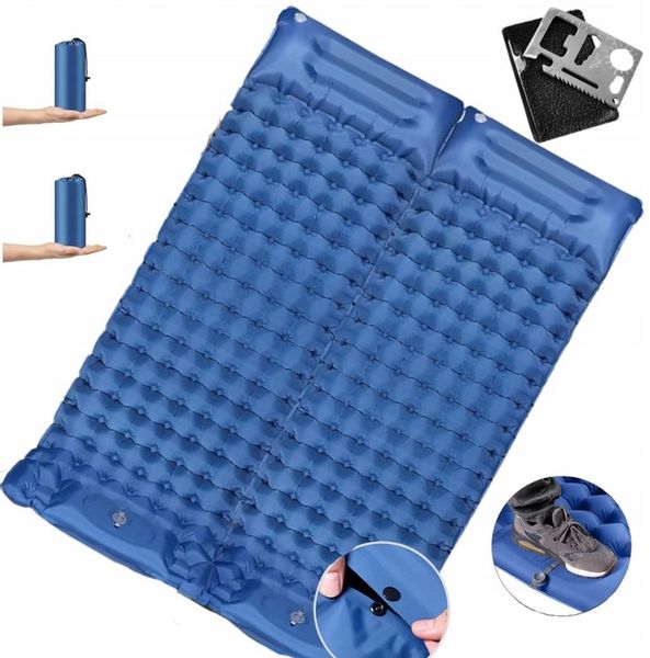 2x DMUCHANA MATA MATERAC Z WBUDOWANĄ POMPKĄ DWUOSOBOWA KARIMATA ULTRA LEKKA zdjęcie 8