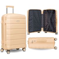 beżowa walizka z polipropylenu z wysuwaną, teleskopową rączką i zamkiem